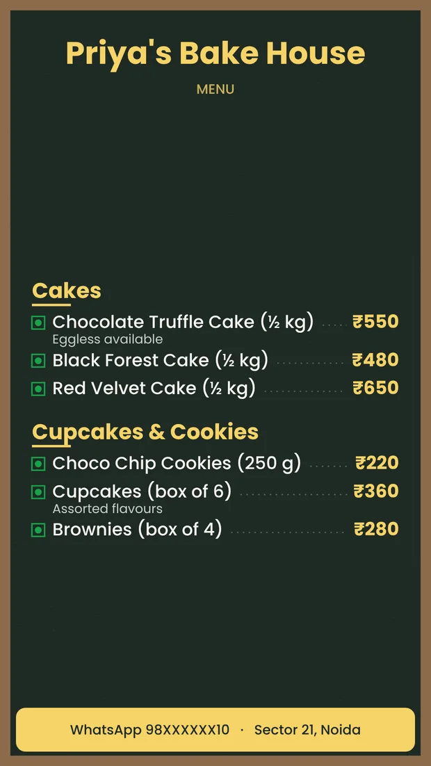 Chalkboard menu