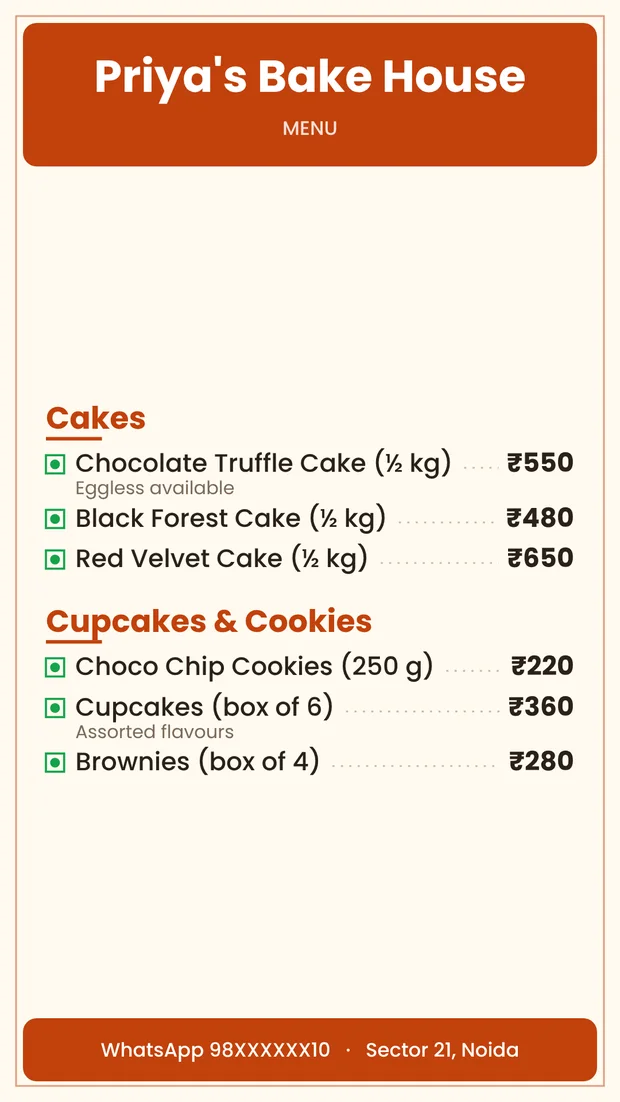 Menu card