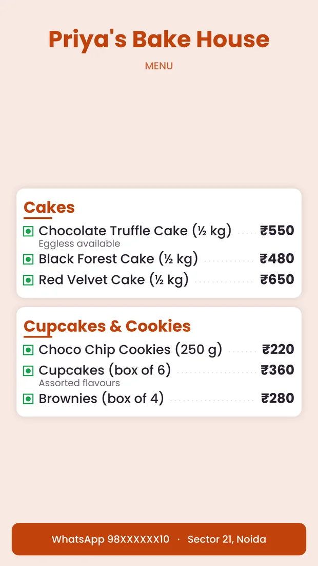 Pastel menu